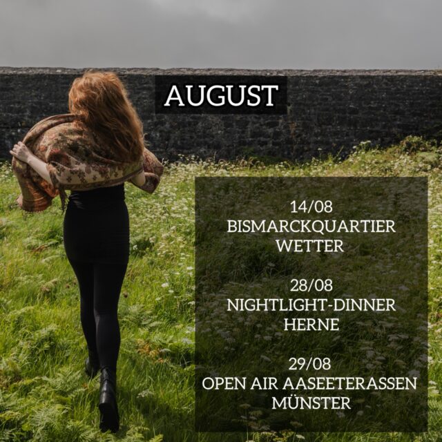 come and see me live in August 🎶♥️ 

14/08/2026
@bismarckquartier_ev in Wetter 
Einlass ab 18.00 Uhr / Beginn 19.30 Uhr

28/08/2026 
Nightlight-Dinner in Herne 
Bühne 6 - Bahnhofstr. - Höhe Neustr.
Beginn 19.00 Uhr 

29/08/2026
Open Air am Aasee - Aaseeterassen in Münster
Wohnzimmerliebe w/ @womuka für den NRWTag
Beginn 18.00 Uhr

Wer kommt vorbei? 😊🫶🏻

📸 @guna.ludborza 

#live #dates #konzert #openair #singersongwriter