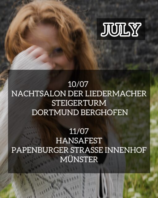 july dates 🎶 ich freu mich schon sehr auf das kommende Wochenende - ich hoffe, wir sehen uns! 🫶🏻
• 10/07 •
Nachtsalon der Liedermacher
Bürgerzentrum Steigerturm
Dortmund Berghofen
Beginn um 19.00 Uhr
• 11/07 •
Hansafest @hansafest.ms
Innenhof Papenburger Straße 2
Münster
Beginn um 18.00 Uhr
📸 @guna.ludborza
#live #konzert #singersongwriter #münster #dortmund